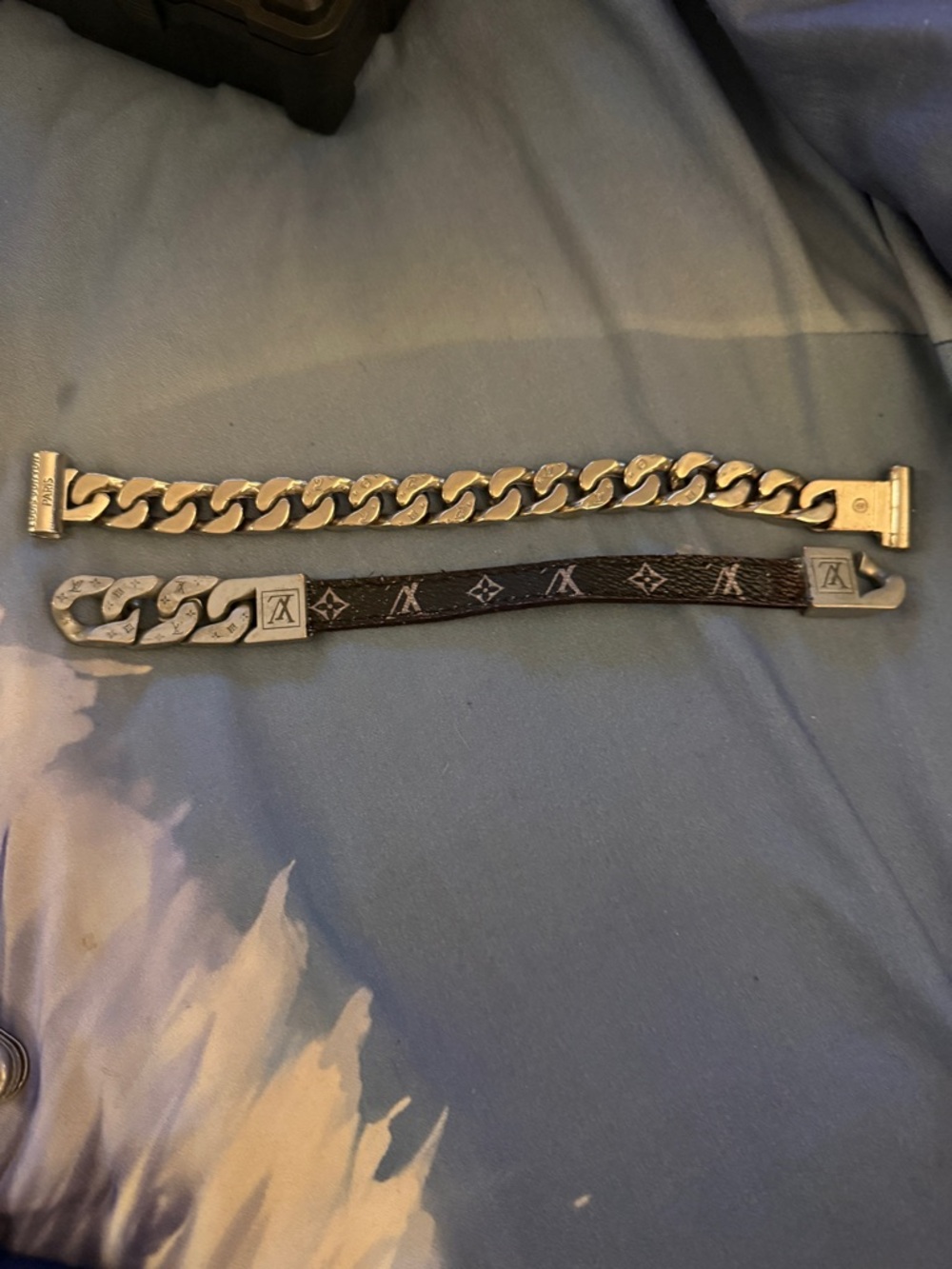 Louis Vuitton Brown Monogram Leather and Silver-Tone Chain Men’s Bracelet Duo